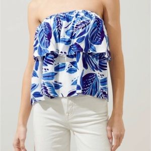 Sugarlips Dawson Palm Print Strapless Ruffle Top